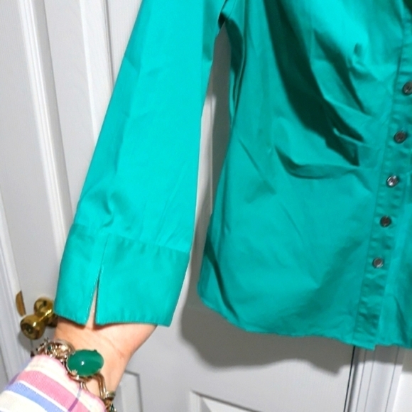 Lafayette 148 New York Cotto Shirt Button Down 3/4 Sleeve Turquoise Top … - Picture 6 of 12